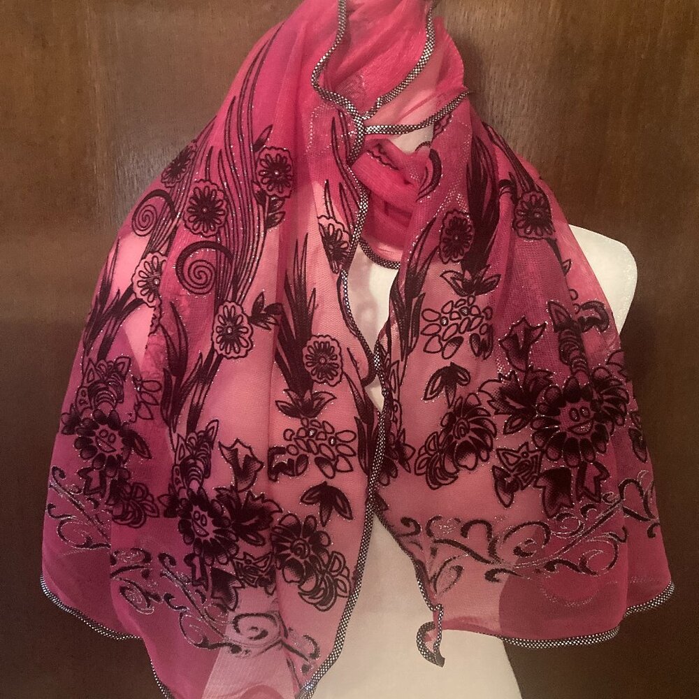 Rose Colored Chiffon Scarf with Ruffled Edge